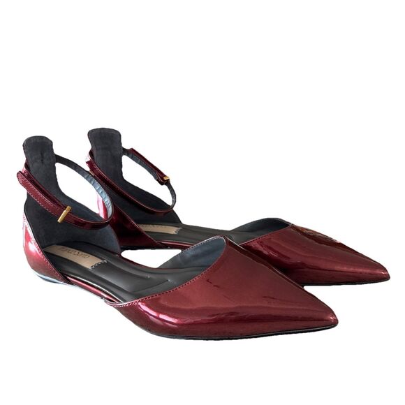 FRANCO SARTO Racer Ankle Strap d'Orsay Pointed Toe Flat Red Metallic NEW - Picture 12 of 12